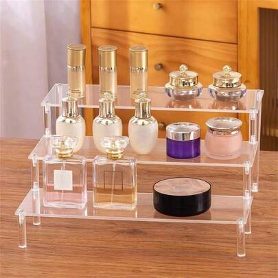 1 件亚克力化妆品收纳盒，分层展示架，适用于香水、护肤品、化妆品、浴室装饰，加强加厚金字塔形架子，适用于客厅、浴室、卧室、家居装饰