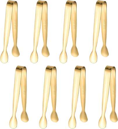 8PCS Gold Mini Metal Tongs Dinnerware, 4.3" Stainless Steel Tiny Tong, Small Kitchen Accessories For Serving Food, Ice, Sugar Cube, Salad, Toaster, Desserts,Christmas Gifts,Kitchen Accessories