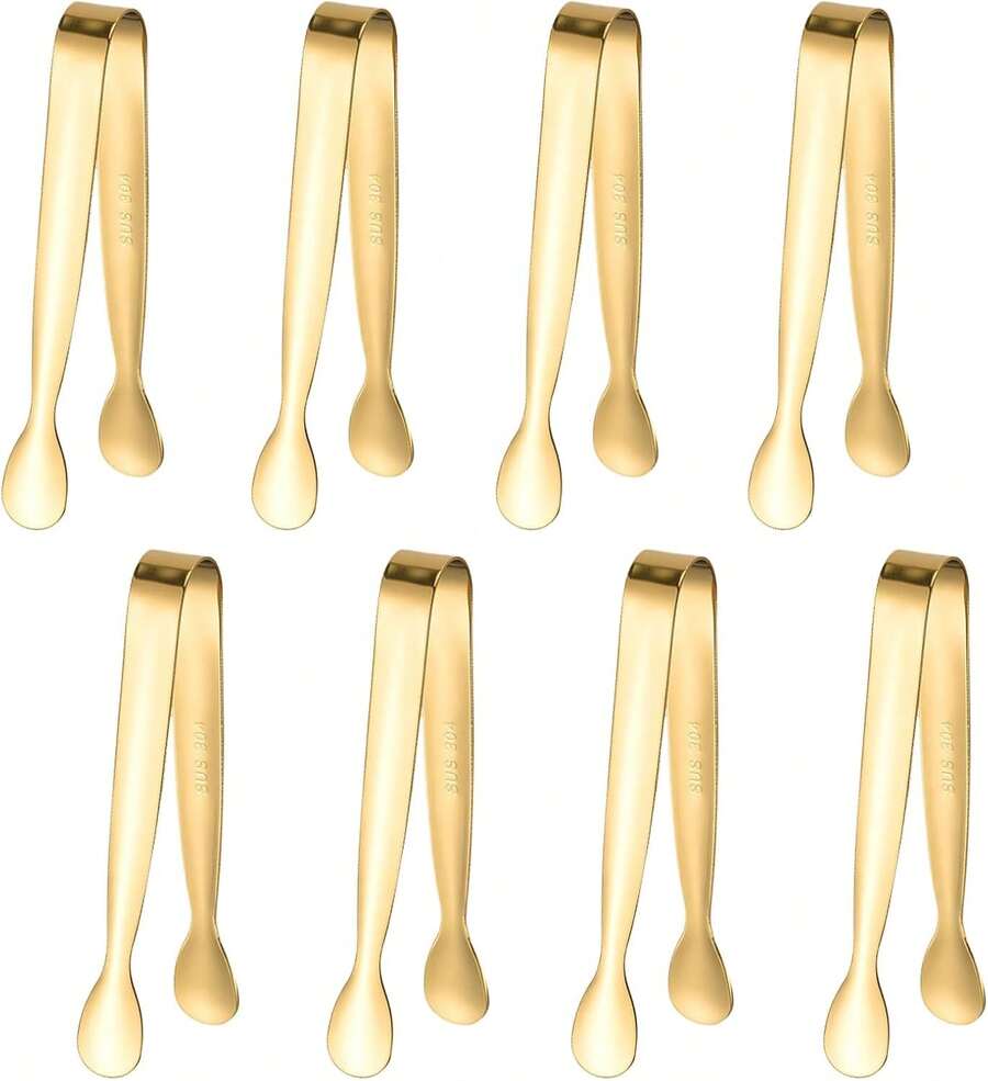 8PCS Gold Mini Metal Tongs Dinnerware, 4.3" Stainless Steel Tiny Tong, Small Kitchen Accessories For Serving Food, Ice, Sugar Cube, Salad, Toaster, Desserts,Christmas Gifts,Kitchen Accessories - 1 - 查看 1