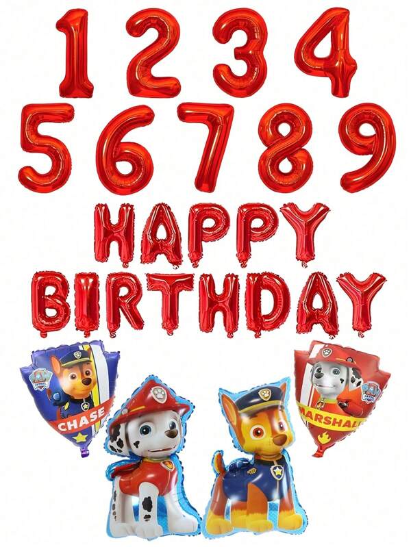 Paw Patrol Red Paw Pups On Patrol Birthday Party Supplies Mar Shall And Friends Chase Rubble Skye And Everest Balloon Bouquet Decorations(1-9)
