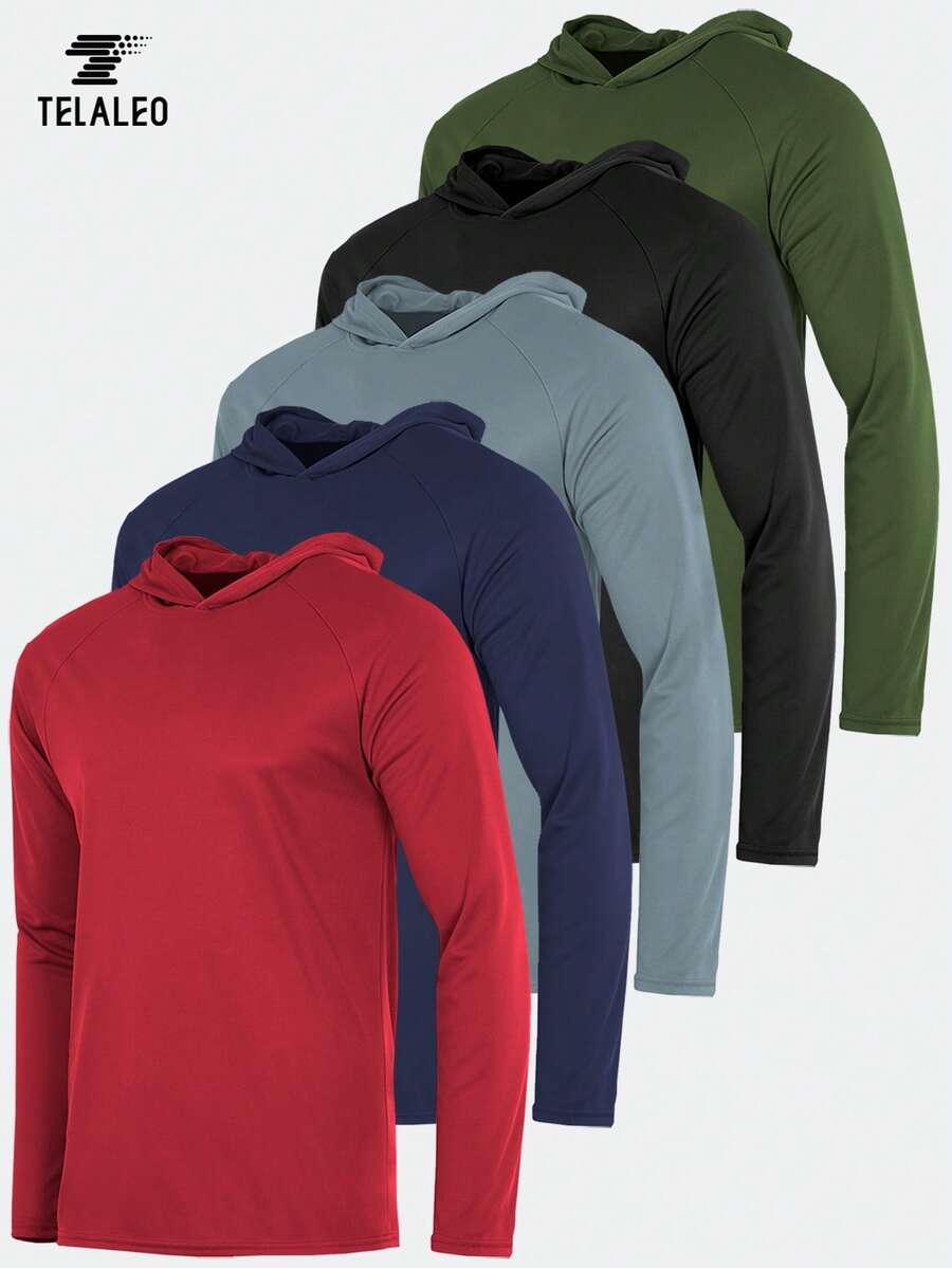 TELALEO 5 Pack Men's Gym Workout Active Long Sleeve Pullover Lightweight Hoodie Casual Hooded Sweatshirts - 彩色 - 查看 1