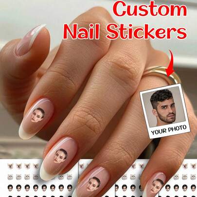 1pc Custom Face Nail Sticker, Custom Nail Decals, Personalized Custom Photo Nail Waterproof Decals, 0.8*0.8cm Nail Sticker, Fashionable Nail Art, Custom Nail Decals, Custom Face Sticker, Personalized Christmas Gift, Nail Sticker Practice Sheet Nail Supplies Nails