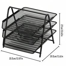 3-Tier Metal Mesh Desktop Organizer, Multifunctional Wrought Iron Storage Rack, Removable Lightweight Magazine Basket, Office Folders For Files And Books,For School Supplies,Back To School - Black - View 4