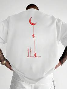 Camicia a maniche corte con stampa grafica da uomo - Maglietta casual a girocollo nera con vestibilità ampia realizzata in tessuto di poliestere durevole, lavabile in lavatrice per l'estate all'aperto, motivo di luna e alberi | Abbigliamento leggero - nero - Visualizzare 5