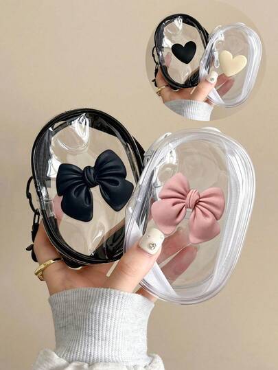 1/2 Stück transparente Herz- & Schleife Design Kabel, Ladegerät & Kopfhörer Aufbewahrungsbox, kreative tragbare Handy-Datenkabel für Sommerurlaub, Outdoor-Aktivitäten Kabel-Organizer Reiseaccessoires