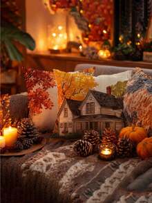 Pumpkin Maple Leaf Ghost Print Dot Embellishment Various Plants Patterns, Halloween Style, Color Autumn, Home Decoration, Throw Pillow - Soft And Comfortable Sofa Pillow For Living Room, Bedroom, And Car - Square Cushion Cover With No Pillow Core