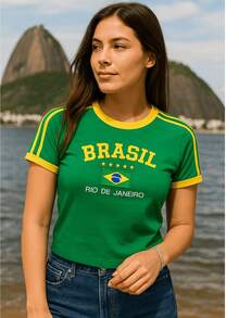 Women's Embroidered Brazil Shirt - Green - View 9