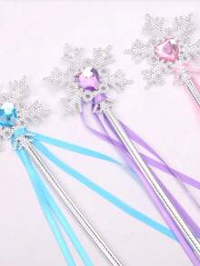 1pc/4pcs Ribbon Snowflake Fairy Wand, Princess Magic Wand Hair Accessory, Dreamy Magic Wand With Ribbon Snowflake, Halloween - Multicolor - View 2
