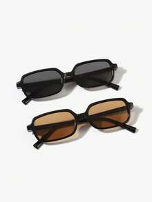 两副男士 OOTD 复古矩形框黑色全框时尚眼镜，适合休闲外出和度假氛围 - 彩色 - 查看 9