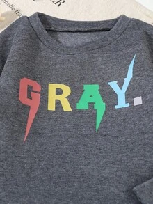 2pcs/Set Young BoyCasual Sports "GRAY" Letter Graphic Sweatshirt & Pants, Autumn/Winter - Dark Grey - View 4