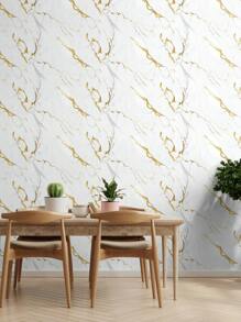 1 件奢华白色背景大理石图案自粘壁纸适用于电视墙、客厅、卧室、现代简约风格 3D 立体墙面装饰自粘家居墙面装饰、装修贴纸可撕墙板、墙纸、壁纸墙贴房间装饰 - 白金 - 查看 7