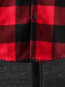 男童格子衬衫，经典翻领长袖格子衬衫，春夏季时尚 - 紅色 - 查看 3