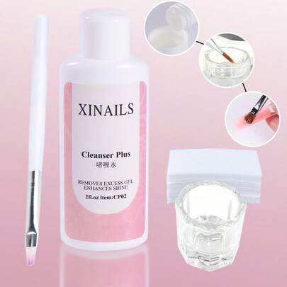 1 Bộ dung dịch tẩy móng kèm cọ vẽ móng, khăn lau cốc thủy tinh, dụng cụ vệ sinh và rửa sạch, dung dịch tẩy sơn móng tay, cọ vẽ móng và dung dịch tẩy sơn móng tay dạng gel Poly