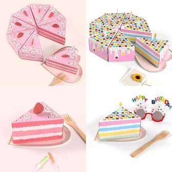 8/16 件三角形蛋糕形生日派对创意礼品盒，柔和色彩 - 可爱甜蜜糖果摆放在桌子上 - 糖果盒