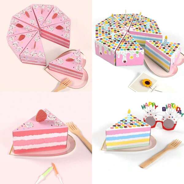 8/16pcs Triangular-Shaped Cake-Shaped Birthday Party Creative Gift Box In Pastel Colors - Cute Sweet Candies Display On The Table - Candy Box