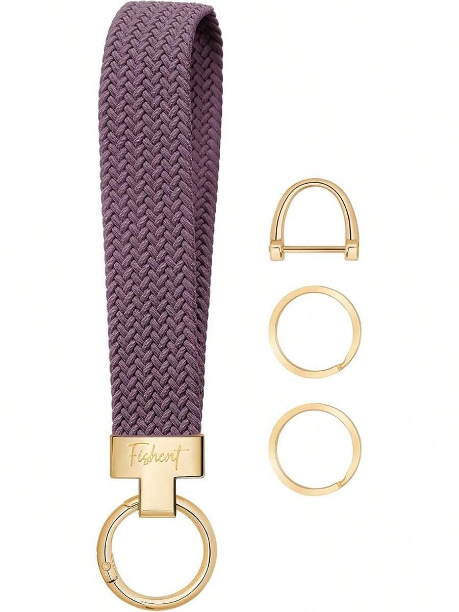 Stretchy Wristlet Keychain, Cute Key Chain, Woven Wrist Lanyard For Car Keys With 3 Keyrings And D-Ring For Women Men - Màu tím chuyển sắc - Xem 1