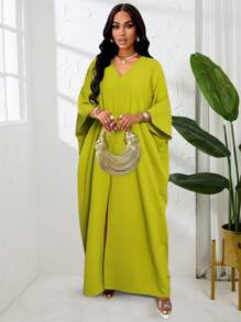 Women's Fashion V Neck Batwing Sleeve Split Thigh Dress