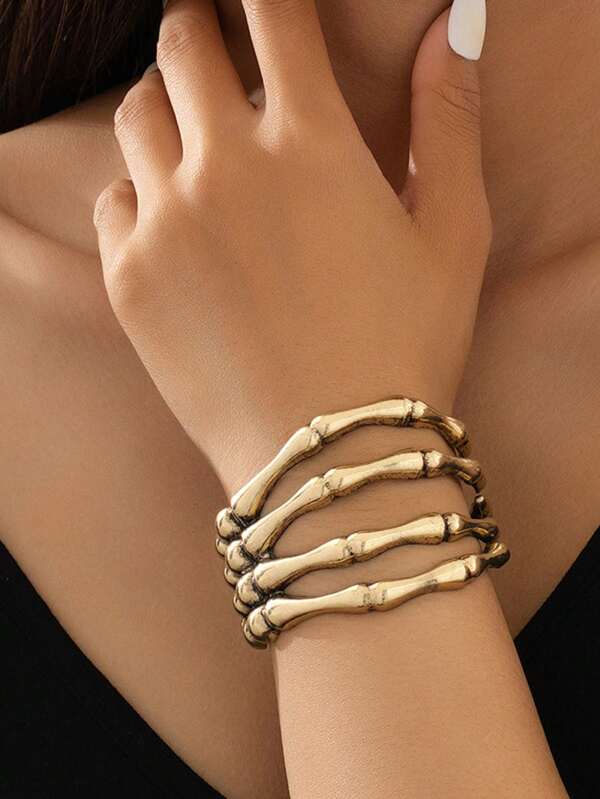1 stuk overdreven holle spookhandarmband, vintage metalen skeletklauwaccessoires, Halloween-cadeau voor vrouwen, dagelijks gebruik