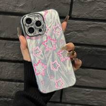 Funda para teléfono 1 pieza, color rosa lindo, punteado, estampado, fino, con agujeros, hilo emplumado IMD, a la moda y para teléfono, 16/15/14/13/12/11 Pro Promax Plus/X/Xsmax, funda para teléfono S, son hombres y - Plateado - Ver 1