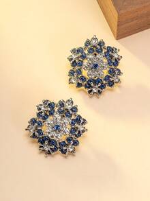 1 对优雅复古风格铜合金镂空花朵玻璃水钻耳环，适合女性日常、派对和礼物佩戴