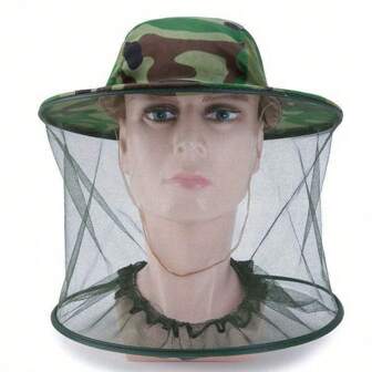 1pc Summer Anti-Mosquito Bucket Hat, Sun-Protection Mosquito Repellent Beekeeping Camouflage Cap, Unisex