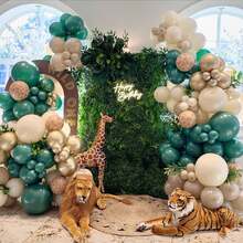 118Pcs Jungle Balloon Arch Kit, For Wild One 1st Birthday Party Decoration, Boys Girls Kids Baby Shower Gender Reveal Wedding Birthday Room Party Supplies, Green Brown Balloons With Animal Print And Palm Leaves - Avocado Green - View 4