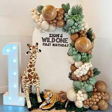 118Pcs Jungle Balloon Arch Kit, For Wild One 1st Birthday Party Decoration, Boys Girls Kids Baby Shower Gender Reveal Wedding Birthday Room Party Supplies, Green Brown Balloons With Animal Print And Palm Leaves - Avocado Green - View 6