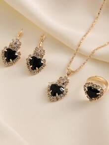 1 套简约心形项链、耳环、戒指 4 件套首饰套装，适合青少年/年轻人 - 彩色 - 查看 5