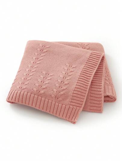1 件婴儿针织纯色毛毯，小叶子图案，婴儿被子，儿童毛毯，简约，四季皆宜