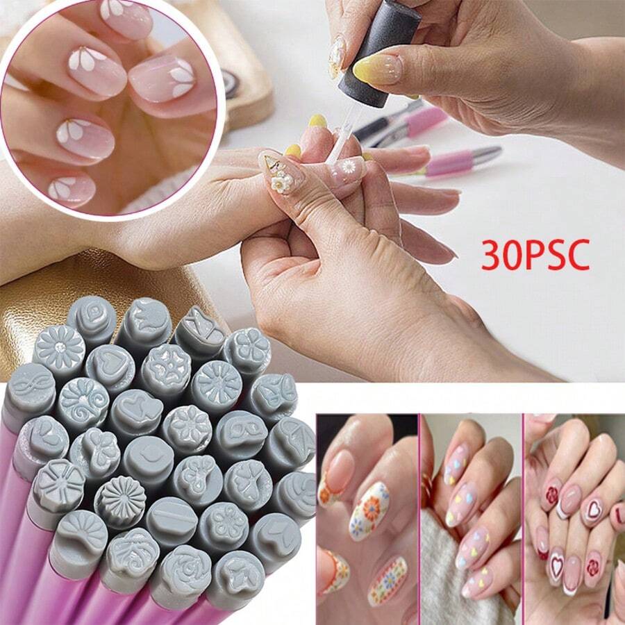 3件/15件/30件/套美甲印花笔套装，花卉和蝴蝶图案美甲印花工具，包括花卉印花笔，各种印花头和点画工具，美甲DIY套装，女士无酒精美甲印花套装，美甲印花笔，DIY蝴蝶和花卉美甲印花工具套装，硅胶头美甲印花笔，时尚DIY美甲印花笔个性化美甲花卉涂鸦画
