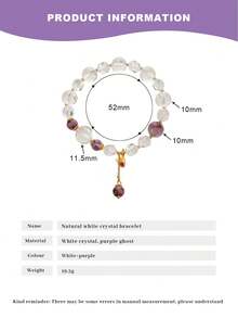 [VE] 1pc High-Quality S925 Sterling Silver Natural White Crystal Bracelet With Purple Phantom Quartz Crystal, Minimalist Fashion & Lucky Charm. Protective For Family Love, Suitable For Self, Bestie, Girlfriend, Mother. Random Jewel Color - Bracelet - View 7