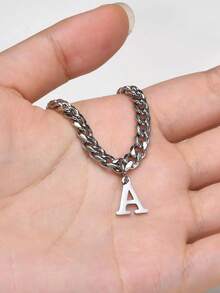1pc Hot Classic Stainless Steel Initial Pendant Chain Necklace For Men - Silver - View 7