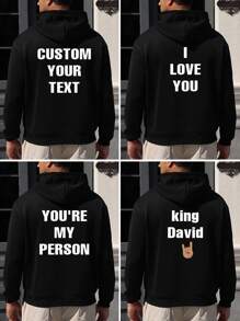 Customized Text Men's Hoodie, Upload Your Favorite Quotes, Lucky Numbers, Black Sweatshirt Customization, Casual Men's Hooded Pullover, Autumn/Winter Clothing, Back To School, Valentine's Day/Father's Day/Anniversary/Birthday Gift, Gift For Him, Class Uniform, Autumn Men's Sweatshirt Ornamental,Dawg Stylish,Fashion,Hipster,Contracted,Easy Costume,Modest Fashion,Minimal Chic,Casual Custom,Unique,Personalized Ideal Gifts For Him Family,Boyfriend,Friends,Children,Customized Men Clothing