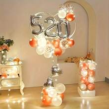 16 Piece Elegant Heart-Shaped Balloon Arch Kit - Perfect For Weddings, Valentine's Day, Birthdays, And Engagements Romantic Dates,| Durable Plastic Heart Decoration With Circular Ring Holder(This Product Set Does Not Include Balloons) - 白色 - 查看 2