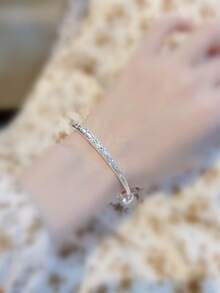 1 件优雅女士 925 纯银闪亮星星可调节手链，奢华简约金属首饰，送给朋友的礼物 - 銀色 - 查看 4