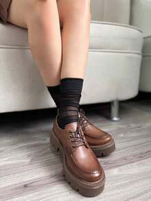 Women Oxfords Shoes - Brown - View 3