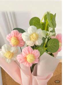 1 件手工编织多彩羊毛马卡龙花束，桉树叶花束，装在抱抱桶里，适合居家及户外装饰，礼品袋适合见面时赠送给亲朋好友，母亲节纪念礼物，情人节礼物，节日派对用品