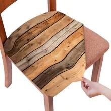 Funda para cojín de asiento, funda de silla con estampado de madera, elástica, extraíble y lavable, funda antifouling para silla, adecuada para sala de estar, comedor, dormitorio, estudio, oficina, hotel, tienda, exterior, boda, banquete, fiesta