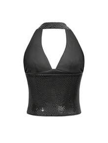 女士夏季性感优雅派对亮片吊带上衣 - 黑色 - 查看 8