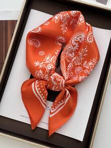 1pc Women Cashew Print Bandana Scarf, Silky Material Head/Neck Wrap, Suitable For Daily Use Hair Accessories Headbands For Women, School Stuff, College Autumn Accessories Fall Winter Hair Band Bows For Vacation Outfits Woman - Orange - View 1