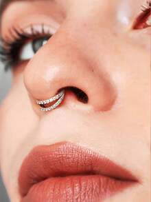 1 Piece Of Double Hoop Earrings, Suitable For Pierced Nose Ring/Earring/Lip Ring/Belly Button Ring Piercing Jewelry 18K Gold-Plated Hypoallergenic Lightweight Silver Double Earrings Punk Style Cartilage Helix Tragus Piercing - Silver - View 7