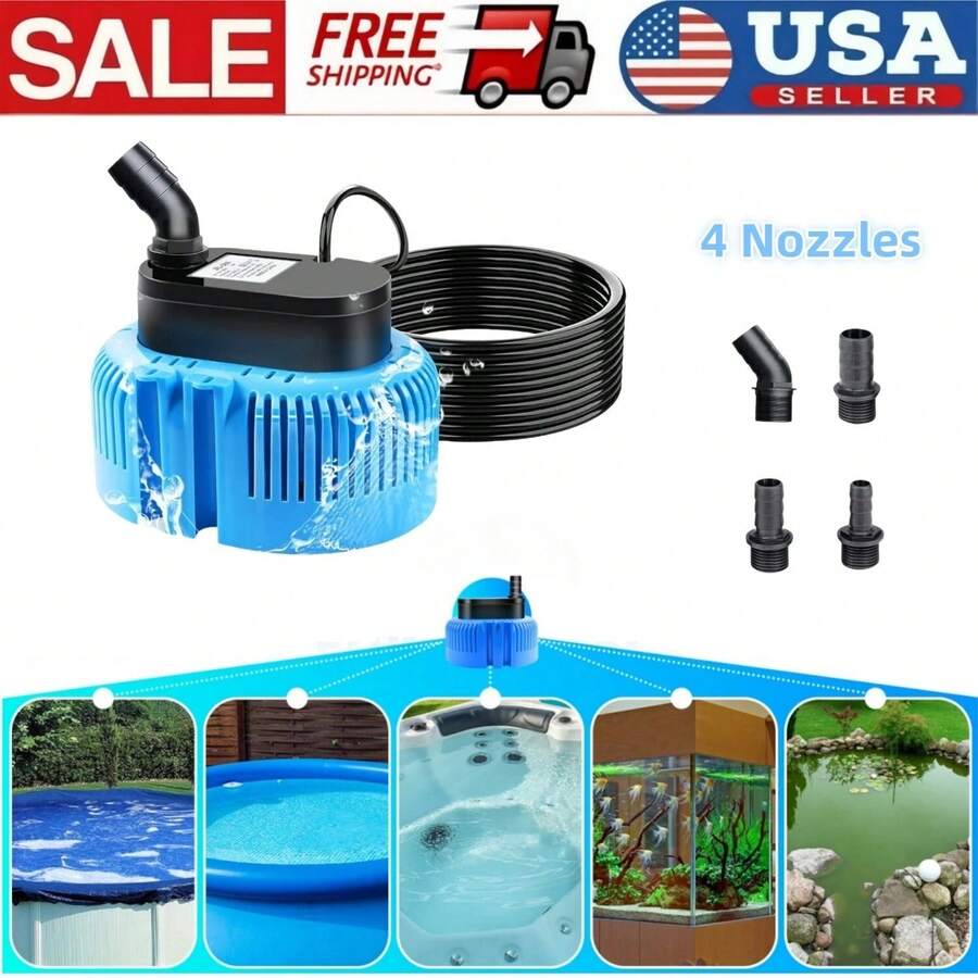 Pool Cover Pump Above Ground - Submersible Water Sump Pump Swimming Water Removal Pumps, With Drainage Hose & 25 Feet Extra Long Power Cord, 110 V 75W 850 GPH InGround, 4 Adapters - US A Type Plug(110-127V) - View 1