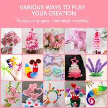 51 件/101 件/301 件毛绒线浅粉色管道清洁器工艺品带教程卡，雪尼尔茎花套件用于 DIY 艺术用品项目装饰 - 用于 DIY 工艺创意项目，鲜花制作 - 粉色 - 查看 9