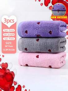 3pcs Romantic Heart Jacquard & Embroidered Face Towels, Quick-Dry Absorbent Washcloth, Couple & Adult Home Hotel Gift, 34"X75" Or 34"X71" For Valentine's Day Home Bathroom Decor Fall Decor Back To School For Beauty Salon Home Bathroom