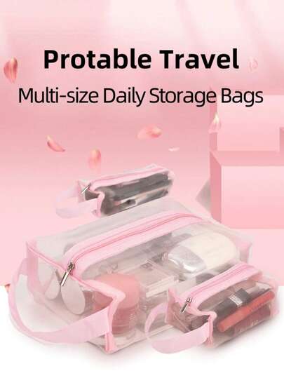 3pcs Portable Cosmetic Bag Set, Travel Storage Organizer, Makeup Pouch, Foldable Coin Purse