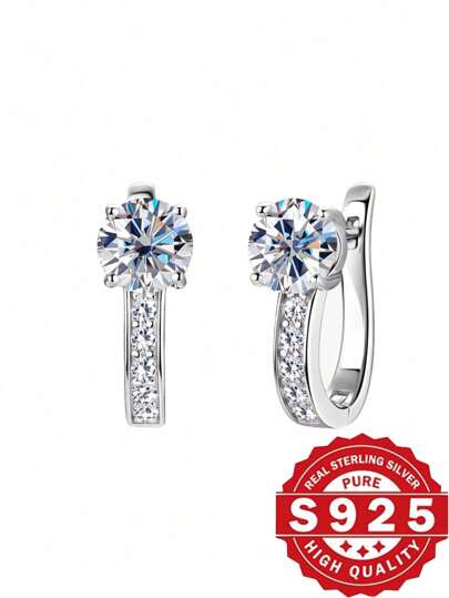 1pc U-Shaped Moissanite Diamond 925 Sterling Silver Double Hoop Earrings, Suitable For Women's Daily Wear, Birthday, Christmas, Valentine's Day Gift