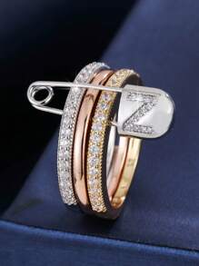 1 pezzo Anello da donna unico con design a 3 anelli e un singolo ago, decorato con zirconia cubica