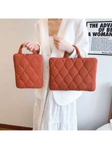 YOONI Korean INS Style Quilted Embroidered Laptop Bag, Minimalist IPad Sleeve With Handle For 9.7/10.2/11 Inch Tablets, 13/14 Inch Notebook Case, Portable Soft Inner Protective Pouch For School & Work Laptop Bag For Women Mac Book Case College Essentials Back To School Laptop Sleeve