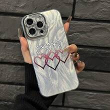 Funda para teléfono 1 pieza Degradado - Corazón - Estampado, fino - Hilo emplumado con orificios IMD Moda y teléfono, 16/ 15/ 14/ 13/ 12/ 11 Pro Promax Plus/ X/ Xsmax Funda para teléfono S, Son hombres y - Plateado - Ver 1