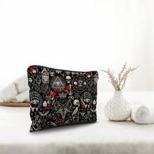 1 pieza, Bolsa de cosméticos con estampado de calavera, pentagrama y poción - Estilo academia gótica oscura, bolsa reutilizable para medicamentos, estuche para lápices con estética de bruja, bolsa de maquillaje, bolsa de almacenamiento para viajes y cosméticos - Adecuado para la escuela, decoración del hogar, almacenamiento de joyas, bolsa de aperitivos, bolsa de viaje de 9 "x 6" para artículos escolares, vacaciones, regreso a la escuela, bolsa de viaje para mujeres